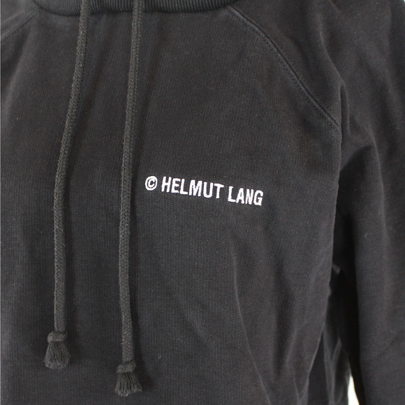 Helmut Lang Black White Logo Embroidered Hoodie Medium Cotton Hooded Sweatshirt - Picture 4 of 7